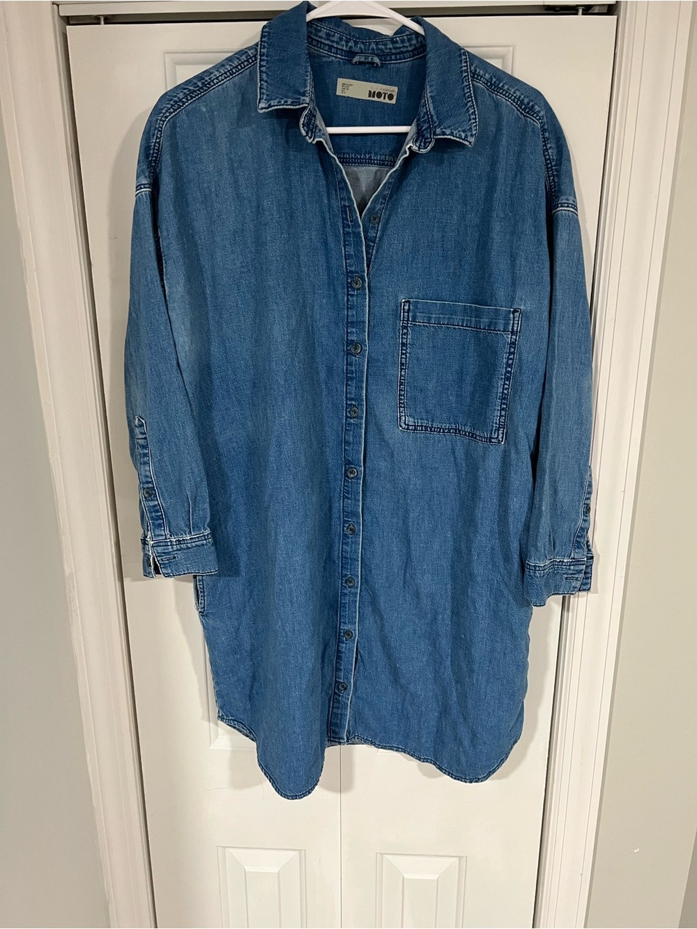 Topshop MOTO Denim Shirt Dress - Classic Blue size 6  western boho vibe